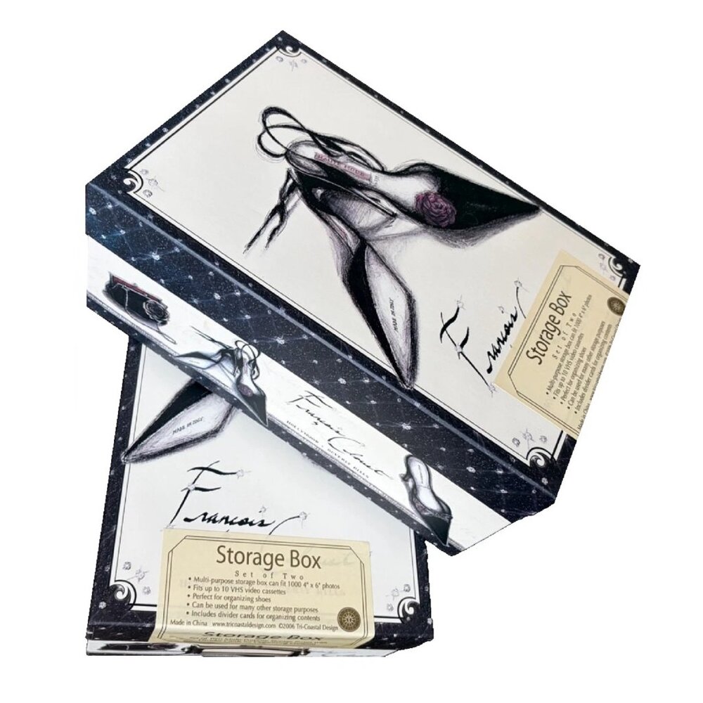 2 new Empty Shoe Boxes Francois Clouet Hollywood Beverly Hills Sketched Heels